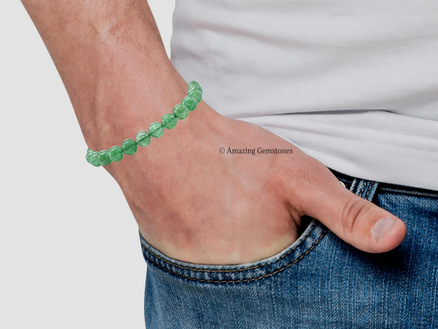 Amazing Gemstone Crystal Bracelet for Women Men's Gifts - Protection Healing Crystal Bracelet - 8mm Gemstone Beaded Stretchable Bracelet Pulseras Para Hombres Mujer Stocking Stuffers Mothers Day Gift (Green Strawberry Quartz)