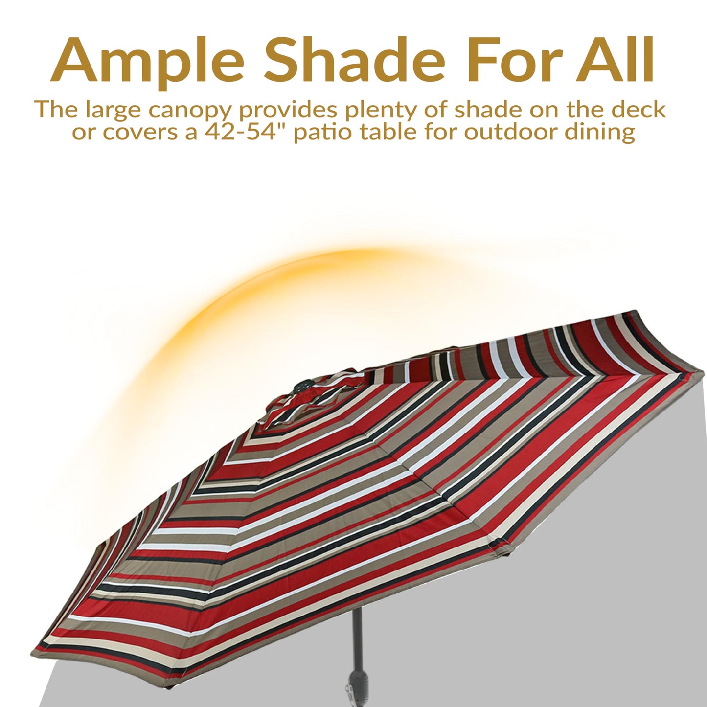Sunnydaze Outdoor Patio Umbrella - Polyester Table Market Umbrella with Push-Button Tilt and Crank - 8 Sturdy Ribs - Awning Stripe - 9ft