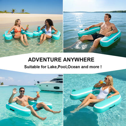 GIRISHIP Inflatable Pool Float Chair for Lake Floating Pool Chair Heavy Duty Floating Chair with Cup Holder Lake Floats for Adults Pool Chair Float River Beach(1 Pack)