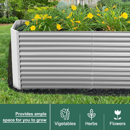 Land Guard 8x4x3ft Rectangular Galvanized Raised Garden Beds, Large-Capacity Metal Planter Box Outdoor, Durable Deep Raised Garden Bed 3ft Tall, Raised Beds for Gardening Vegetables, Classic Silver