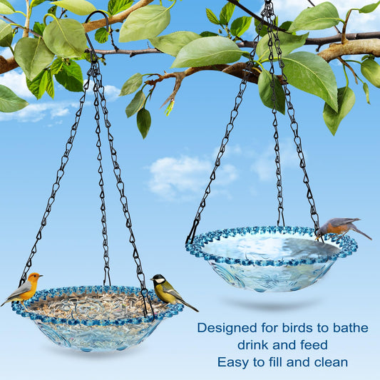 ShiMeiDing 2 Pack Hanging Bird Baths, Hanging Bird Feeders for Outdoors, Bird Water Bowl for Garden Yard Decor(Plastic, Blue Color)