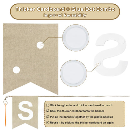 Reusable DIY Custom Banner Kit, 28 Burlap Flags, 87 Cardstock Letters/Numbers, 210 Double-Sided Adhesive Dots, Personalized Party Banner for Birthday, Baby Shower, Wedding, Graduation