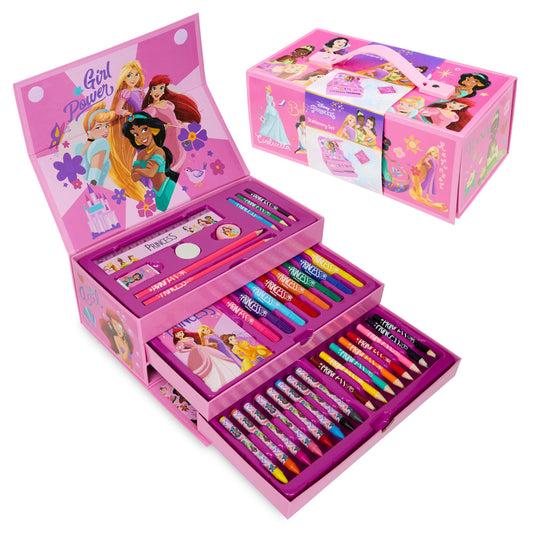 Disney Stitch Colored Pencils Art Supplies Kids School Supplies Set Stationery Girls Drawing Pencils Supplies Travel Case with Crayons Arts and Crafts for Kids 4-12 (Pink Princesses)