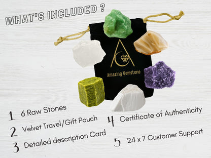 Amazing Gemstone Crystals for Emotional Trauma Manifestation, Set of 6 Lepidolite, Green Aventurine, Scolecite, Vesuvianite, Lace Agate and Clear Quartz Healing Crystals and Stones