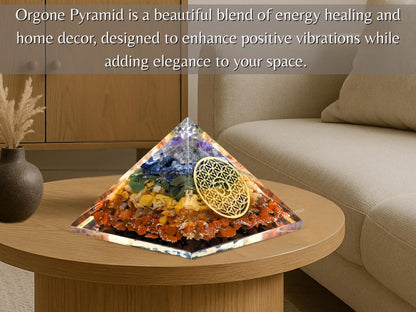 Amazing Gemstone Large Orgone Pyramid | Natural Chakra Pyramid Crystal | OM Flower of Life Orgonite Pyramid | Organ Pyramids Positive Energy Healing