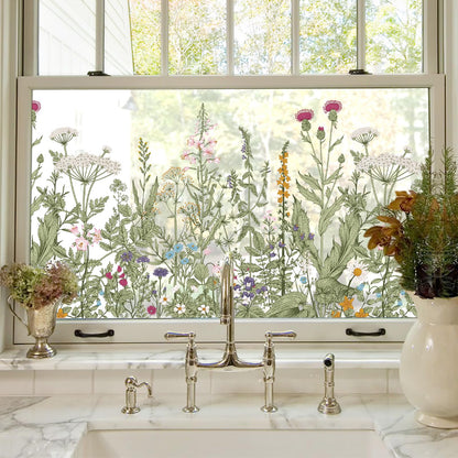 ADD.HERES Window Privacy Film,Colorful Floral Window Stickers,Removable DIY Bouquet Static Clings, Decals for Home School Office Party Supplies, Wildflower Reverie‌, 17.5 x 78.7 in