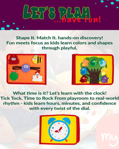 HappyVk Busy Book for Toddlers - Montessori Travel Toys with 13 Educational Activities - My Quiet Book - and A Felt Activity Board Game with 10 Weaving Strips