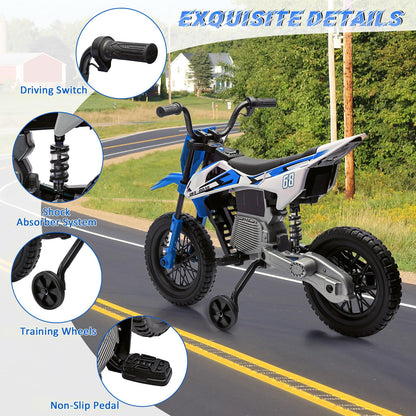 GarveeLife 12V Kids Motorcycle, Electric Dirt Bike with Traning Wheels, Twist Grip Throttle, 3mph Max Speed and Music, Ride on Motorcycle for Toddlers, Deep Blue (Deep Blue)