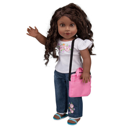 Dress Along Dolly Metal Laptop for 18-Inch Dolls - Premium Heavy-Duty Doll Computer with Pink Carrying Bag - Fits American Girl & Our Generation - Durable Metal School Accessory
