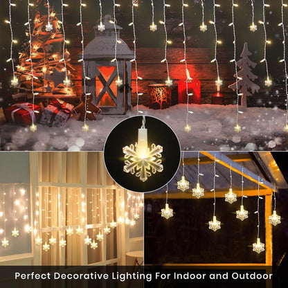 LitTerra Icicle Lights for Outside 180 LED 26.4ft 30 Drops Icicle Christmas Lights Outdoor Snowflake with 8 Mode Function Curtain String Lights Indoor for Patio Garden Bedroom (no Remote, 1)