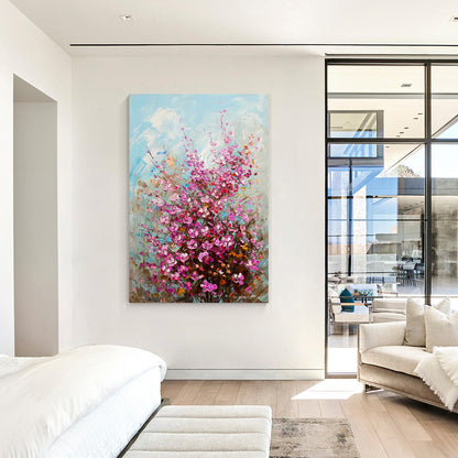 Hand-Painted Pink Purple Blooming Flower Oil Painting, Gallery Wrapped Framed 3D Textured Wall Art, Ready to Hang(24x36 inches)