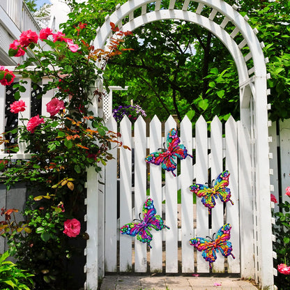 SUNREEK 4Pcs Metal Butterfly Wall Decor, 9 Inches Butterfly Outdoor Wall Art for Fence Garden Yard Room Patio Balcony Decorations