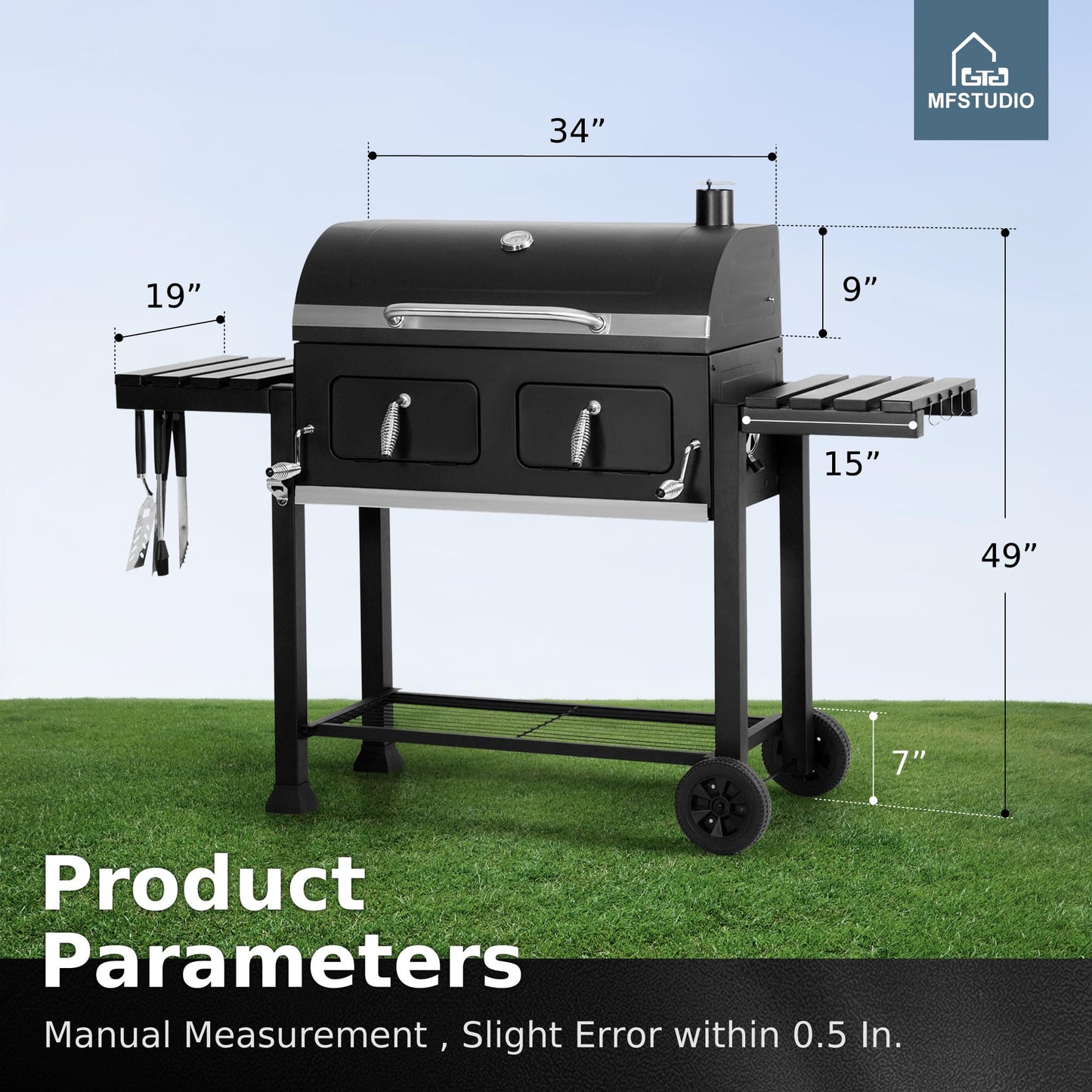 MFSTUDIO Multifunctional Extra Large 49 Inch BBQ Charcoal Grills with Temperature Control, Side Table and Easy Clean Ash Tray, Barrel Barbecue Grill for Multiple-family Household and Friends Party