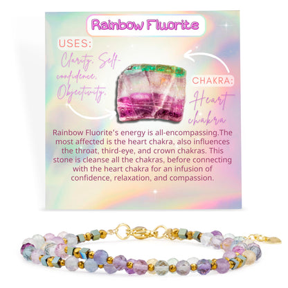 Farfume Rainbow Fluorite - Clarity - Crystal Beaded Bracelets, Chakra 4mm Natural Stone Beads Bracelets, Gemstone Spiritual Jewelry Gifts for Mother's Day