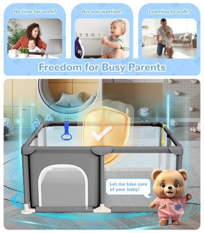 Dripex Baby Playpen, 47"x47" Small Playpen for Babies, Enhanced Safety Baby Play Yard for Indoor & Outdoor, Infant Play Pen with Soft Breathable Visible Mesh, Anti-Fall Design & Easy Setup, Grey