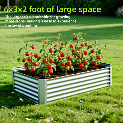 6X3X2ft (1 Pack) Galvanized Raised Garden Bed,Outdoor Courtyard Planter Box Metal Patio Kit Planting Bed for Vegetables Flowers Herb,The material is thickened and not prone to deformation or rust