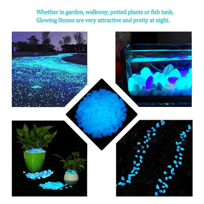 Ebliiny 2.4Lbs 550 Pcs Glow in The Dark Stones Garden Pebbles Rocks Indoor Outdoor Decor Luminous Stone for Walkways Driveway Yard Grass Fish Tank(White in Daytime, Blue in Night)