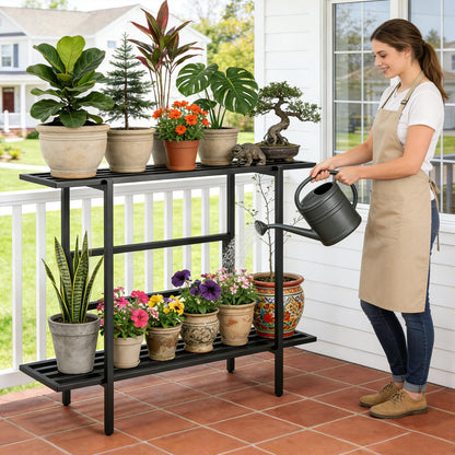 LLAXERGU Heavy Duty Plant Stand Outdoor Indoor, Large Metal Plant Stand 48" L x 10" W x 38" H Outdoor Plant Stands 2-Tier Flower Pot Stand 500 LBS Capacity for Patio Garden