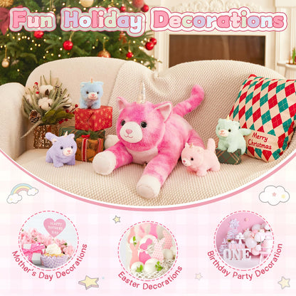 MorisMos Unicorn Cat Stuffed Animal With Kitten Babies, 24'' Caticorns, Rainbow Unicorn Cat Toys for Girl Boy Kids, Mommy Plush Cat With Baby Kitten Stuffed Animals, Kitty Cat Pillow