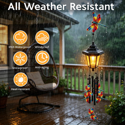 Large Solar Dragonfly Wind Chimes, Gifts for Women Mom Grandma Wife Sister Daughter Neighbor, Black Metal Wind Chimes with Wind Catcher, Solar Decor Lights for Outdoor Garden Patio Yard Porch Window