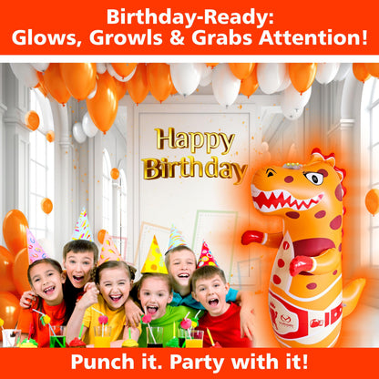 Light-Up Inflatable Dinosaur Punching Bag with Roaring Sound – 47” Bop Bag with Fast Bounce-Back for Active Kids Ages 2-7 – Fun Boxing Toy for Toddlers (3 AAA Batteries Required, Orange)
