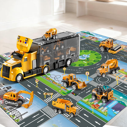 NIPLOOOW Construction Trucks Toy Set with Play Mat, Carrier Truck Play Vehicles Set for 3 4 5 6 Years Old Boys Kids, Die-Cast Car Toy for Toddlers 3-4 Years, Birthday Gifts Toys for 3-9 Year Old Boys