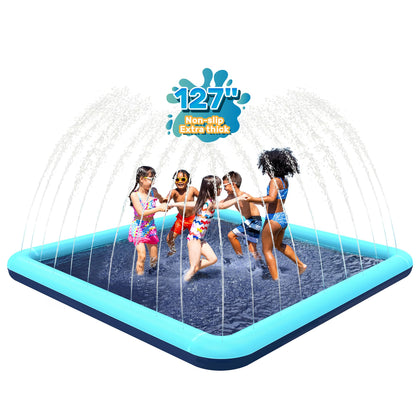 Bilibara 127'' Splash Pad for Dogs, Non-Slip Sprinkler for Kids, Square Splash Pad for Kids Ages 4-8, Splash Pads for Toddlers 1-3, Dog Sprinkler Shallow Pool, Outdoor Water Toys for Backyard, Teal