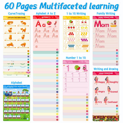 FIPKE Preschool Handwriting Practice Book, Toddlers Preschool Learning Activities with 60 Pages Reusable Magic Practice Copybook for Kids, Educational Montessori Toys for 3 4 5 6 Year Old