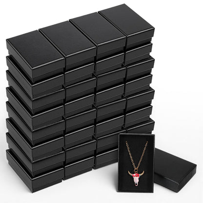 Douaowoc 32 Pcs Cardboard Jewelry Gift Boxes Jewelry Boxes Packaging Small Earring Gift Box with Lids for Necklace Ring (Black, 3.2 x 2 x 1 Inch)