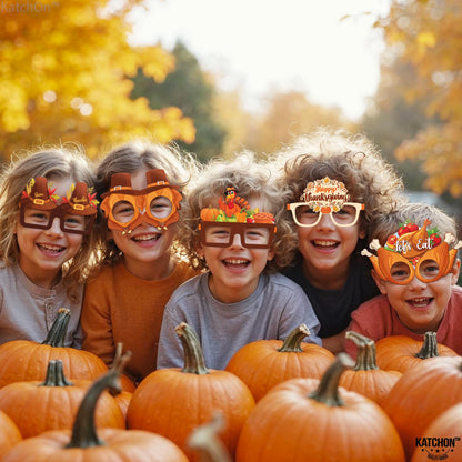 KatchOn, Happy Thanksgiving Glasses - Pack of 12 | Fall Thanksgiving Party Favors for Thanksgiving Party Decorations | Turkey Glasses, Thanksgiving Photo Booth Props | Thanksgiving Decorations
