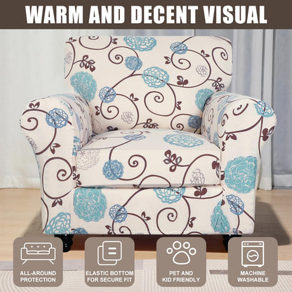 SearchI Stretch Sofa Cover Printed Couch Covers, Floral Pattern 2 Piece Armchair Slipcover with Separate Chair Cushion Cover, Washable Furniture Protector for Living Room(Armchair, Ball Flower)