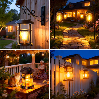 GARPAR Solar Lanterns Outdoor Waterproof with Wall Mount Kit, Upgraded Brighter Hanging Solar Lights for Outside, Auto On/Off Solar Powered Lantern for Garden Yard Patio Porch Decor, Gift for Mom