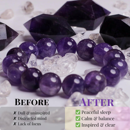 Natural Amethyst Bracelet for Women – Deep Purple Uruguayan Gemstone Beads with Roman Numeral Engraving, Crystal Jewelry for Clarity, Intuition & Daily Reflection, Gift Box Included