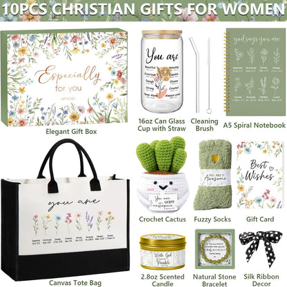 Christian Gifts for Christians Women Faith, Religious Inspirational Easter Gifts for Catholic Women, Spiritual Easter Basket Birthday Gift Set for Her Mom Sister Friend Grandma Wife w/ Canvas Tote Bag