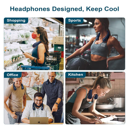 CIVPOWER Neck Fan: Portable Personal Neck Cooling Rechargeable Bladeless Fan - Hands Free 3 Speed 4000 mAh Battery USB Operated Wearable Headphone Design - Gift for Men Women Outdoor (Dark Blue)