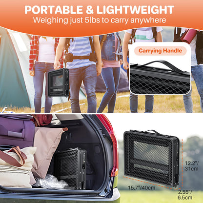 FUNYKICH Folding Grill Table for Outside, 3 Height Adjustable Portable Camping Tables, Lightweight Metal Aluminum Outdoor Table with Portable Handle for Camping, Picnic, BBQ, 23''x16'', Black