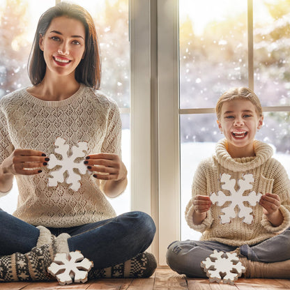 Bucherry 3 Pcs Winter Wooden Snowflake Decor Rustic Winter Snowflake Table Signs Wonderland Wood Blocks Farmhouse Christmas Tiered Tray Decorations for Xmas Table Shelf(Retro White)
