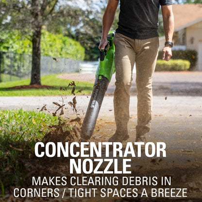 Greenworks 40V (120 MPH / 500 CFM) Leaf Blower, for damp autumn leaves, spring pollen, summer grass clippings, and winter debris across driveways, patios, Includes 2.5Ah Battery and Charger