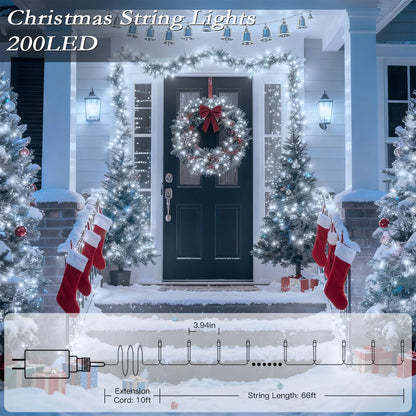 Soagrc 66FT 200 LED Christmas Tree Lights, Bright Cool White Outdoor Christmas String Lights for House, Fairy Lights with 8 Modes, Waterproof & Durable Indoor Outdoor Decor, Timer Included