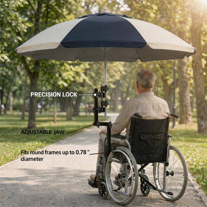 Universal Umbrella Clamp Holder, for Wheelchair, Beach Chair, Kayak, Camping, Deck Railing - Heavy Duty 360° Gear Lock Adjustable Non-Slip Mount for Fishing, Baseball, Gardening