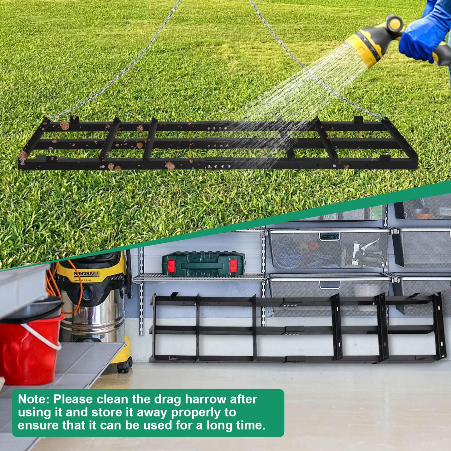 Toriexon 6 FT Drag Harrow Driveway Grader, Heavy Duty Power Rake w/ 5 FT Chain, Tow Behind Lawn Rake for ATV, UTV, Tractor, Mower, Land Leveler for Gravel, Sand, Soil, Hay