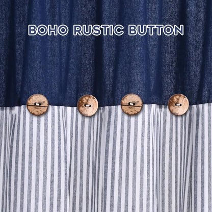 ASPMIZ Cotton Linen Farmhouse Curtains for Living Room, Boho Rustic Button Window Curtain Panels, Blue Striped Curtains for Bedroom, Country Back Tab Modern Drapes for Windows 52 x 84 Inch 2 Panels
