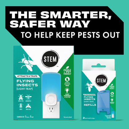 STEM Flying Insect Trap - Indoor Fruit Fly & Gnat Catcher for Home, Kitchen & Any Room, Attracts & Traps Bugs, Soft Blue UV Light - Includes 2 Plug-In Devices & 2 Cartridges
