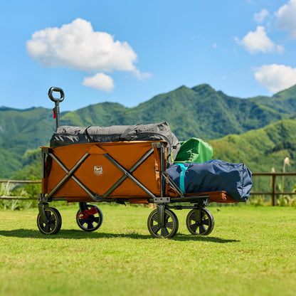Timber Ridge 49" Extra Long Collapsible Folding Wagon with Tailgate and Brakes, 250L Capacity All-Terrain Wagon Carts Foldable, 300lbs Portable Cart for Dog, Garden, Outdoor Camping Sports, Orange
