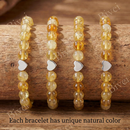 Bivei 6mm Citrine Crystal Stretch Bracelets for Women, Handmade Natural Stone Beaded Bracelet, Yoga Protection Jewelry Gift