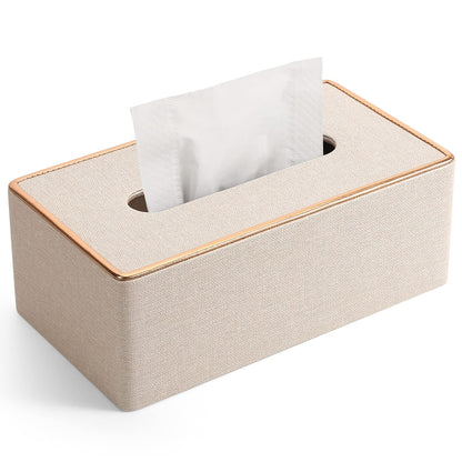 Tissue Box Cover, PU Leather Tissue Box Holder Rectangular Box Covers for Home/Office/Car Decoration 9.84"X5.23"X3.77" - Beige