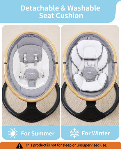 LAREX Baby Swing to Toddler Electric Infant Swing Portable for Newborn Boy Girl, 5 Sway Speeds with Remote Control, 12 Preset Melodies and Bluetooth, 0-6 Months Max 20 Lbs (Light Wood Grain)