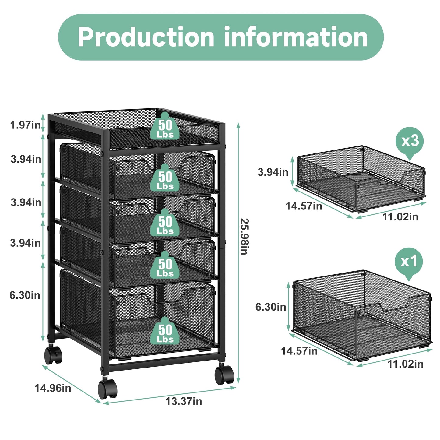 keomaisyto 5-Tier Kitchen Storage Cart with Top Basket & Drawers, Fruit and Vegetable Storage Rack on Lockable Wheels, Metal Kitchen Organization for Snacks, Potatoes, Onions, Cans & Craft Supplies