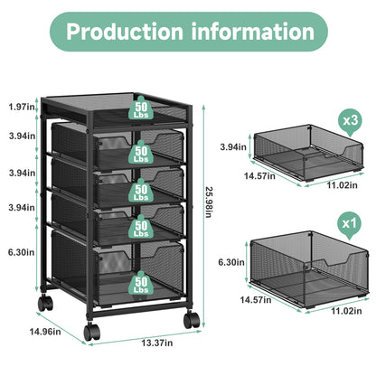 keomaisyto 5-Tier Kitchen Storage Cart with Top Basket & Drawers, Fruit and Vegetable Storage Rack on Lockable Wheels, Metal Kitchen Organization for Snacks, Potatoes, Onions, Cans & Craft Supplies