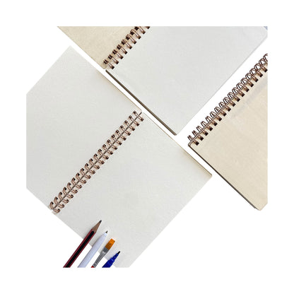 Cregugua 4 Pack A5 Wood Cover Jounal Notebook 40 Sheets Sketchbook 8.5 x 5.8 In Unlined Spiral Notebook for Crafting Project,Small Scrapbook